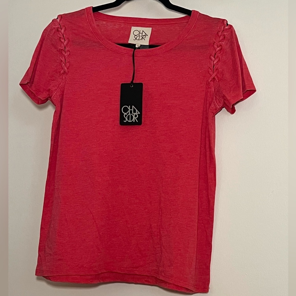 CHASER-NWT- medium red braided short sleeve shirt
